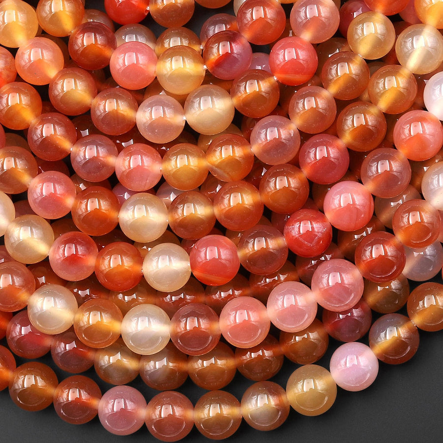 Rare Natural African Orange Red Pink Agate Round Beads 8mm 10mm 15.5" Strand