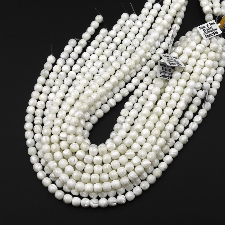Natural White Mother of Pearl Shell Rounded Pillow Cube Beads 6mm 8mm 10mm 15.5" Strand