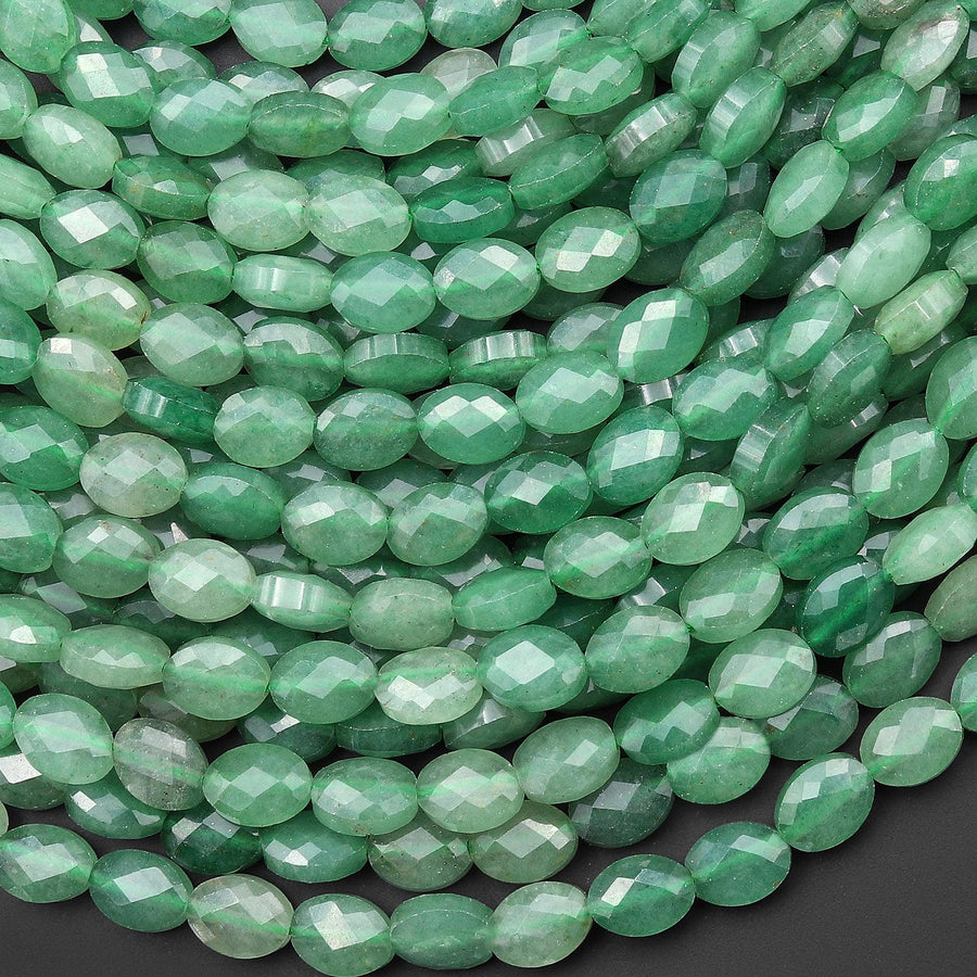 Faceted Natural Green Aventurine Oval Gemstone Beads 6x8mm 15.5" Strand