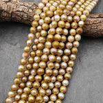 Rare Genuine Natural Gold Champagne Freshwater Round 10mm Pearl 15.5" Strand