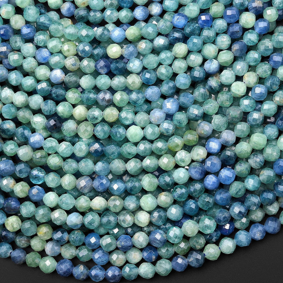 AAA Rare Faceted Natural Bicolor Blue Green Kyanite 2mm 3mm 4mm 5mm 6mm Round Beads 15.5" Strand