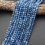 AAA Faceted Natural Stormy Blue Santa Maria Aquamarine 6mm Round Beads 15.5" Strand