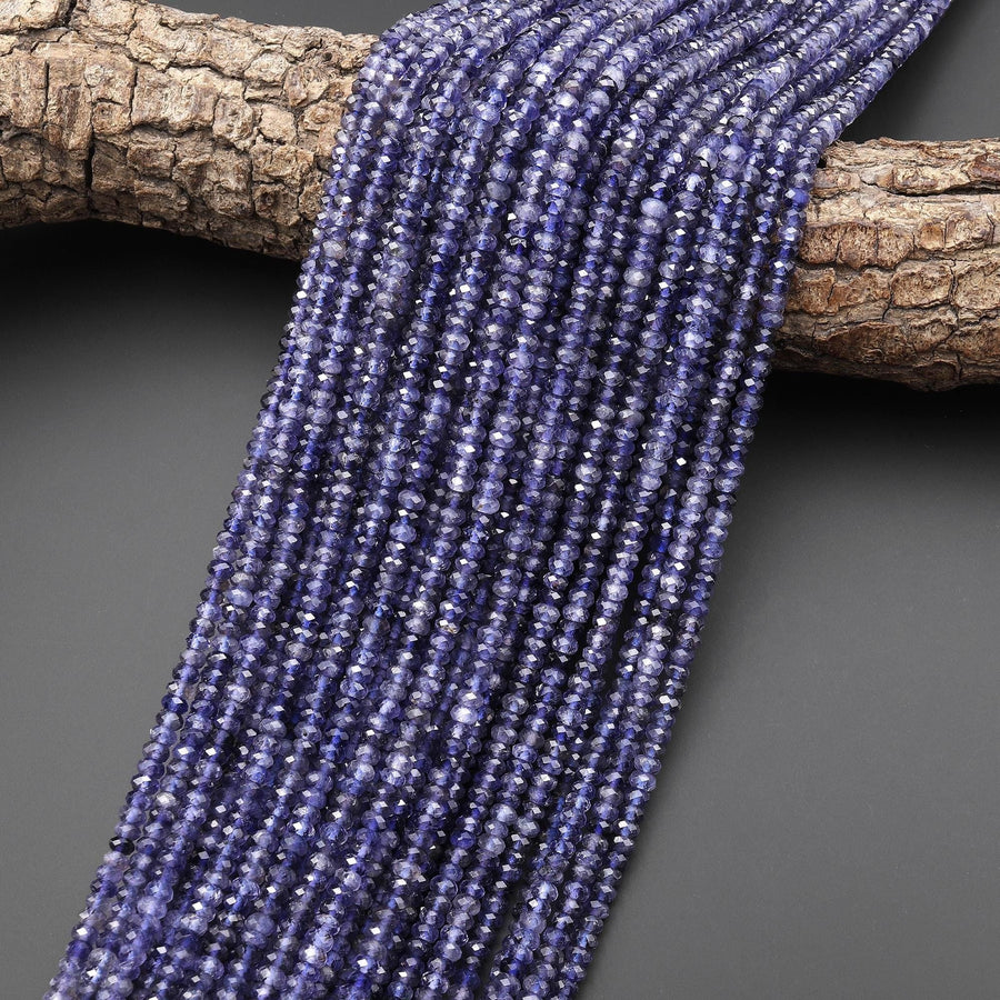 AAA Natural Blue Iolite Faceted 4mm Thin Rondelle Beads 15.5" Strand
