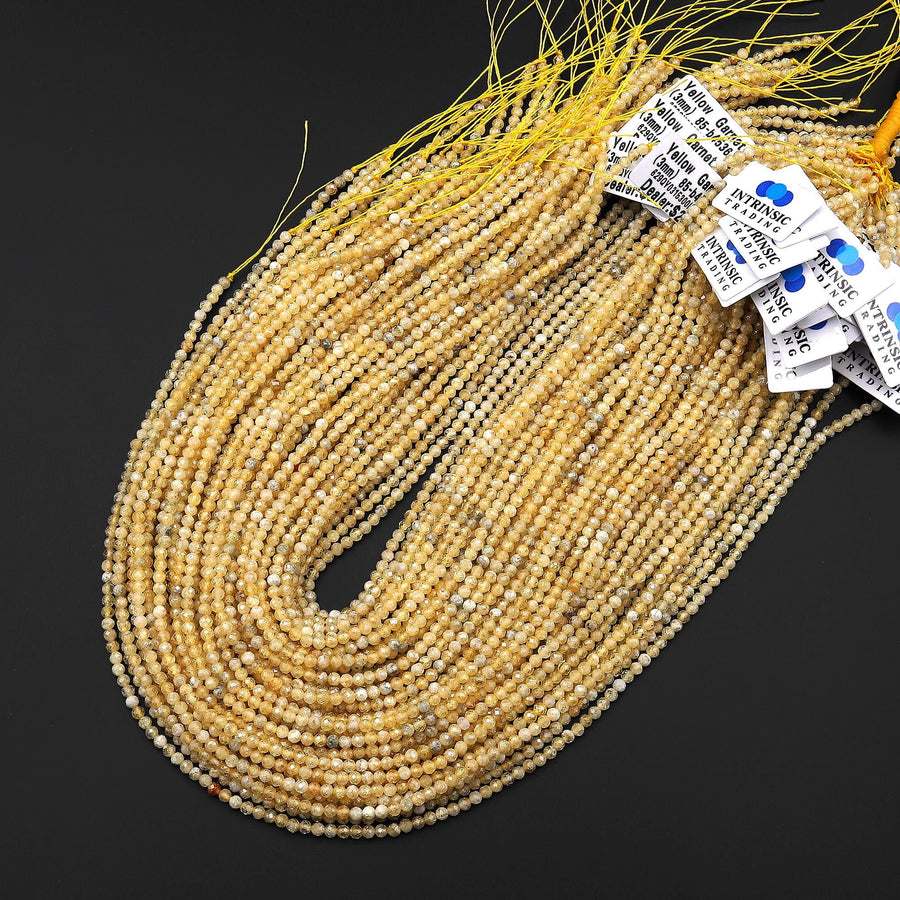 AAA Faceted Natural Yellow Garnet 3mm Round Gemstone Beads 15.5" Strand