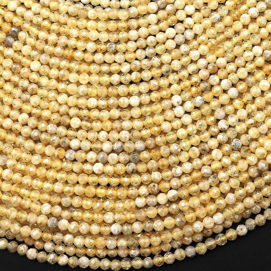 AAA Faceted Natural Yellow Garnet 3mm Round Gemstone Beads 15.5" Strand
