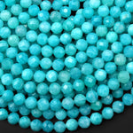 AAA Faceted Natural Sea Blue Peruvian Amazonite 6mm Round Beads 15.5" Strand