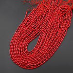Genuine Red Bamboo Coral Thin Long Drum Rice Barrel Beads 15.5" Strand