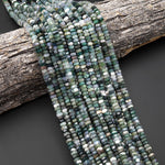 AAA Faceted Natural Green Moss Agate Beads 6mm hexagon Heishi Rondelle 15.5" Strand