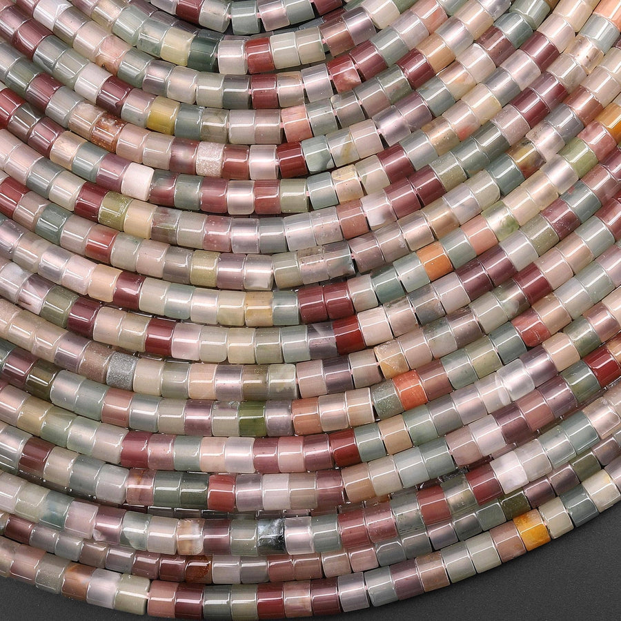 AAA Translucent Natural Rainbow Agate 4mm Smooth Heishi Beads Pastel Mauve Pink Mint Green Gemstone 15.5" Strand