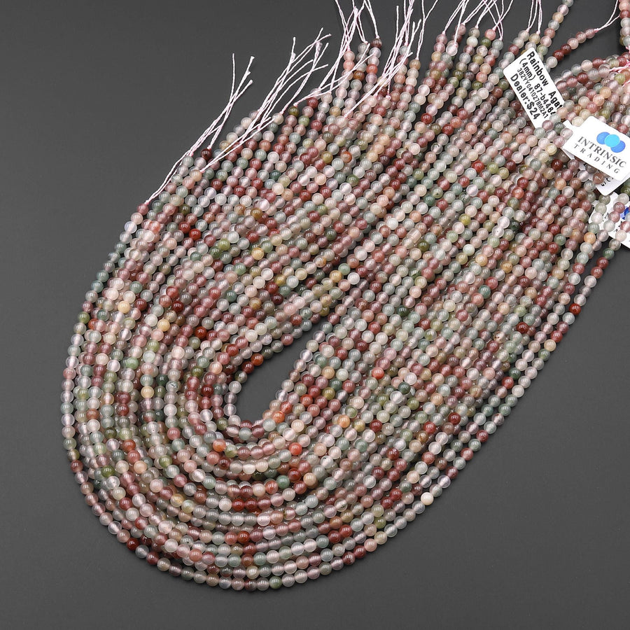 AAA Faceted Natural Rainbow Agate Smooth 2mm 3mm 4mm Round Beads Translucent Pastel Mauve Pink Green Colors 15.5" Strand