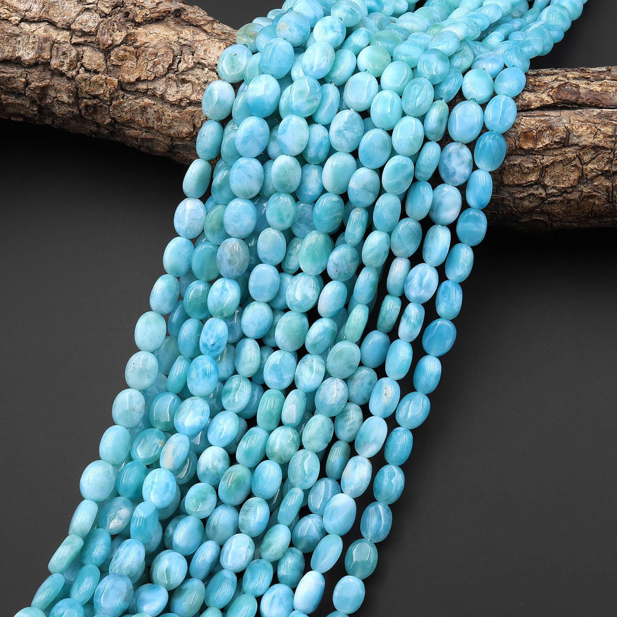 AAA Genuine Natural Blue Larimar 7x9mm Oval Beads From Dominican Republic 15.5" Strand