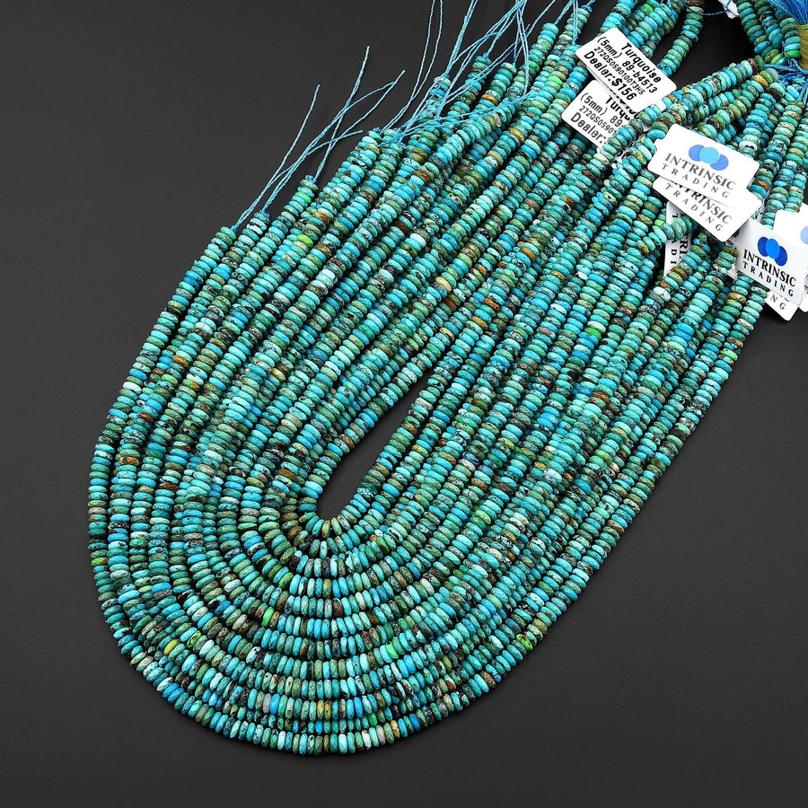 AAA Genuine Natural Blue Green Golden Turquoise 5mm Faceted Thin Rondelle Beads 15.5" Strand