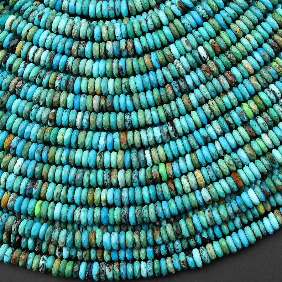 AAA Genuine Natural Blue Green Golden Turquoise 5mm Faceted Thin Rondelle Beads 15.5" Strand
