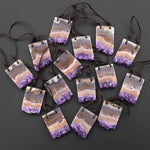 2 Hole Pendant Natural Orange Purple Amethyst Stalactite Crystal Pendant Flat Slice Rectangle