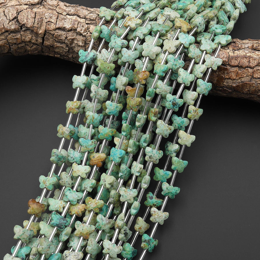Faceted Natural Peruvian Turquoise Butterfly Beads 10mm Carved Gemstone 15.5" Strand