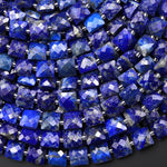 AAA Faceted Natural Blue Lapis Square Cushion 8mm Beads 15.5" Strand