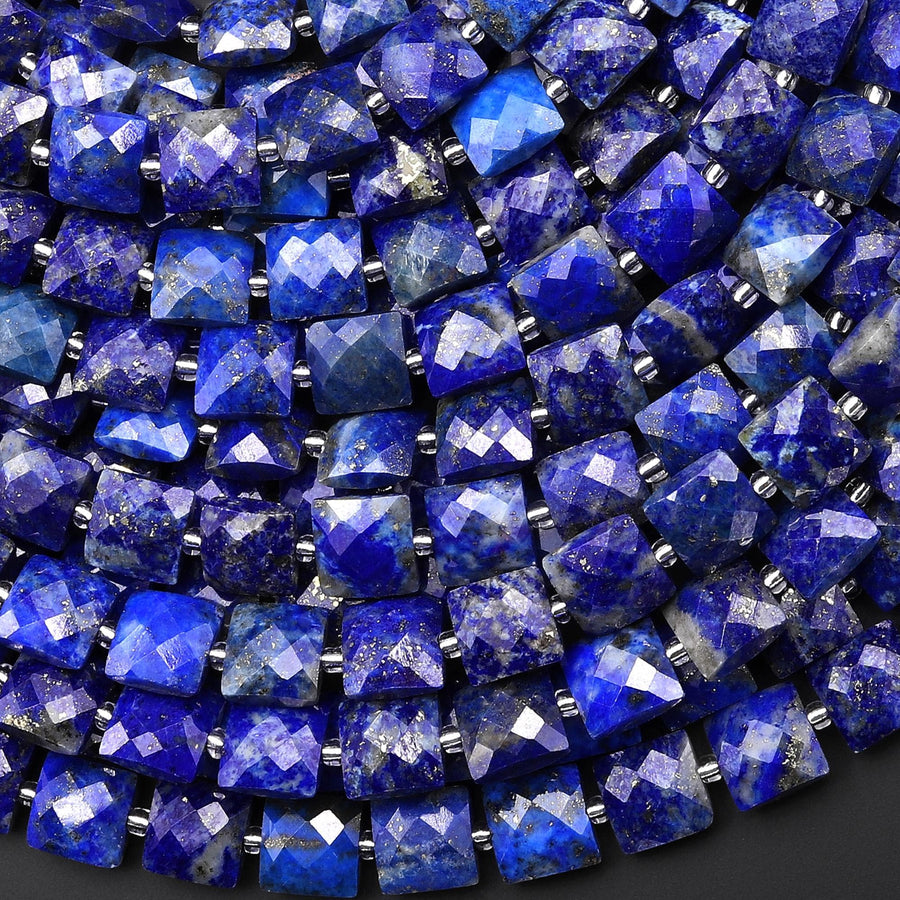 AAA Faceted Natural Blue Lapis Square Cushion 8mm Beads 15.5" Strand