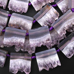 Natural Purple Amethyst Stalactite Slice Pendant Beads Side Drilled Rectangle Gemstone 15.5" Strand B1591