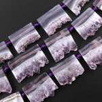 Natural Purple Amethyst Stalactite Slice Pendant Beads Side Drilled Rectangle Gemstone 15.5" Strand B1591
