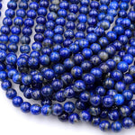 Genuine 100% Natural Blue Lapis 3mm 4mm 6mm 8mm 10mm 12mm Round Beads With Pyrite Calcite Matrix 15.5" Strand