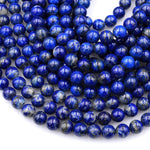 Genuine 100% Natural Blue Lapis 3mm 4mm 6mm 8mm 10mm 12mm Round Beads With Pyrite Calcite Matrix 15.5" Strand