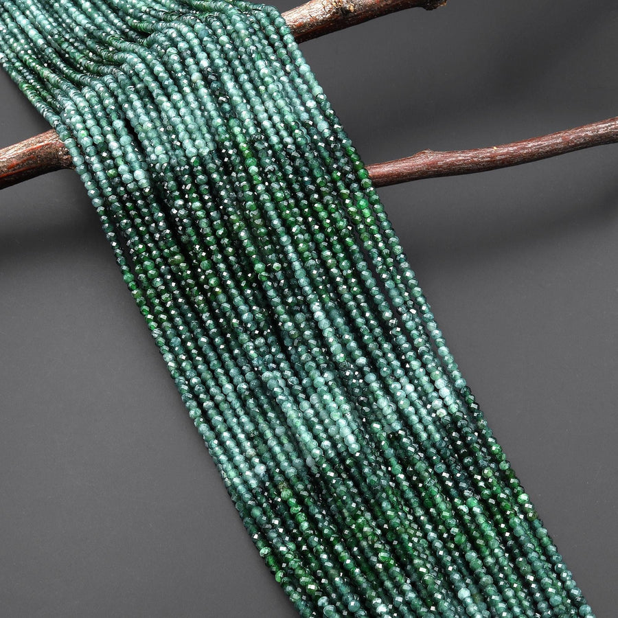 AAA Faceted Natural Green Burma Jade 3mm Rondelle Beads Ombre Gemstone 15.5" Strand