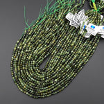 Faceted Natural Green Blue Tourmaline 4mm Round Beads Diamond Cut Gemstone 15.5" Strand