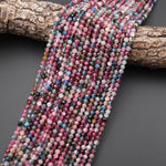 AAA Gemmy Translucent Faceted Natural Pink Blue Tourmaline Round Beads 4mm Gemstone 15.5" Strand