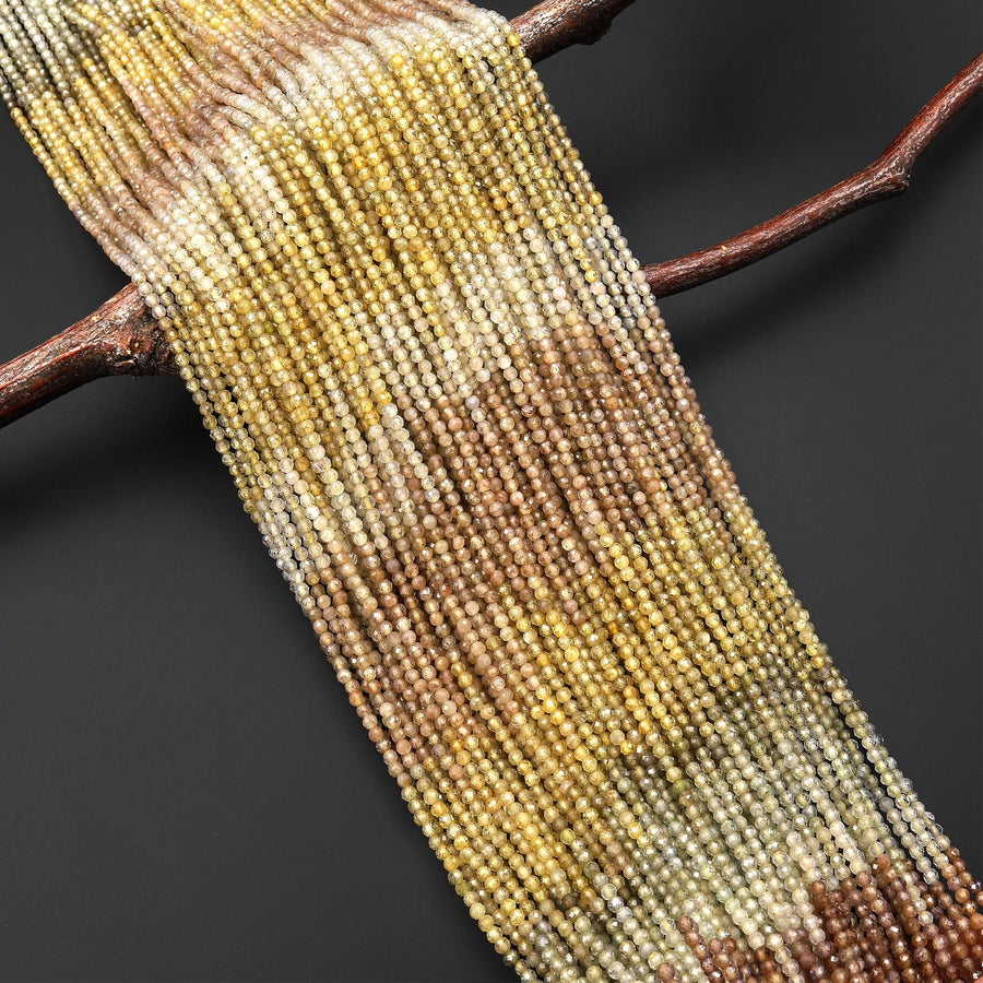 Faceted Genuine Natural Zircon Round Beads 2mm Champagne Gold Canary Yellow Coffee Diamond Beads Gemstone 15.5" Strand