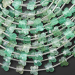 Faceted Natural African Green Chalcedony Butterfly Beads 10mm Carved Gemstone 15.5" Strand