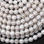 Tibetan Agate 8mm 10mm Round Beads White Dzi Agate Wavy Line Melon Pumpkin Mala Antique Boho Beads 15.5" Strand