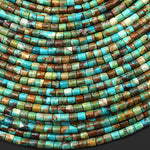 Genuine Natural Blue Green Golden Brown Turquoise 4x4mm Smooth Cylinder Tube Beads 15.5" Strand