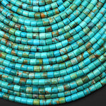 AAA Genuine Natural Blue Green Turquoise 4x4mm Smooth Cylinder Tube Beads 15.5" Strand