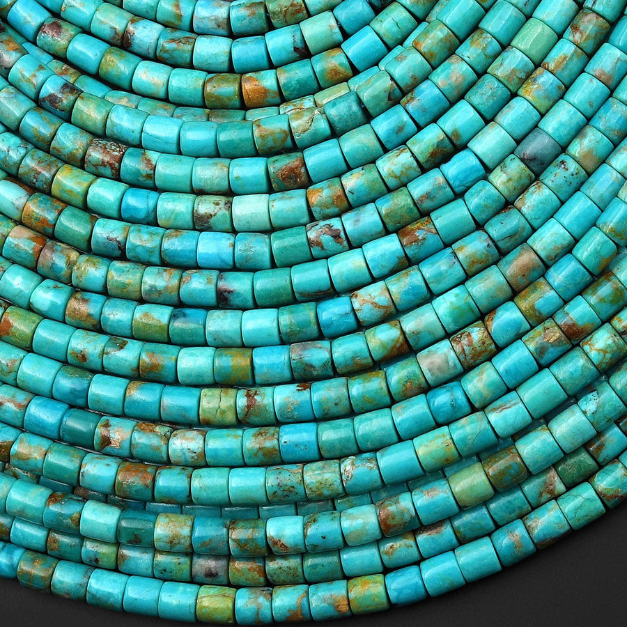 AAA Genuine Natural Blue Green Turquoise 4x4mm Smooth Cylinder Tube Beads 15.5" Strand