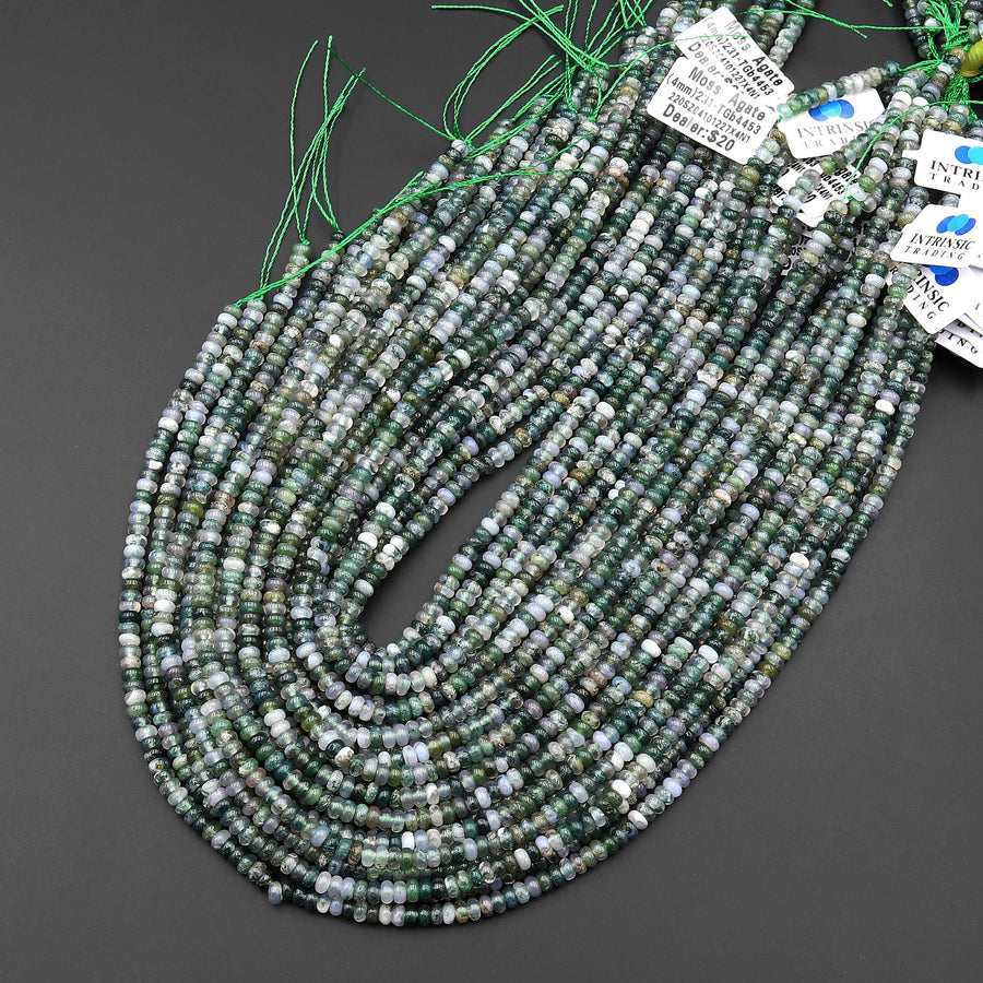 Translucent Natural Green Moss Agate Smooth 4mm Rondelle Beads 15.5" Strand