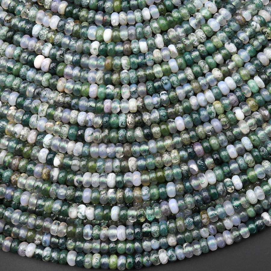 Translucent Natural Green Moss Agate Smooth 4mm Rondelle Beads 15.5" Strand