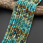 Faceted Natural Turquoise 6mm Round Beads Real Genuine Vibrant Blue Green Gemstone 15.5" Strand