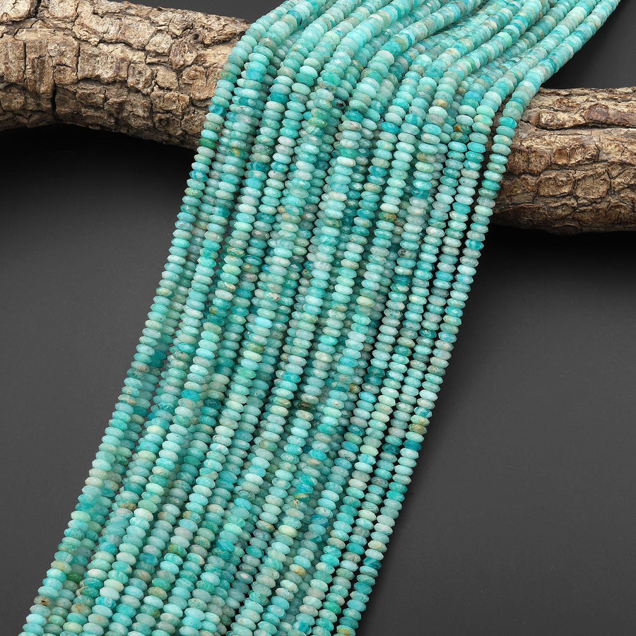 AAA Faceted Natural Peruvian Amazonite 4mm 5mm 6mm Thin Rondelle Beads Aqua Blue Gemstone 15.5" Strand