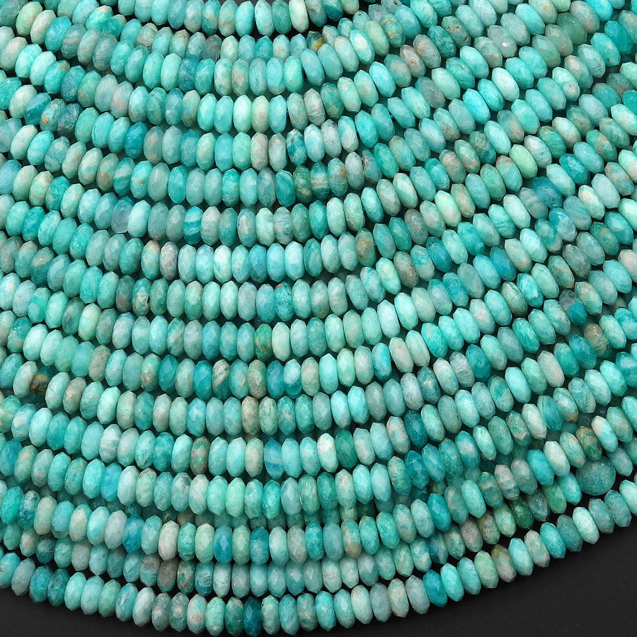 AAA Faceted Natural Peruvian Amazonite 4mm 5mm 6mm Thin Rondelle Beads Aqua Blue Gemstone 15.5" Strand