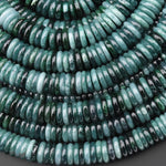 AAA Natural Guatemalan Blue Green Jade Smooth Thin Rondelle Heishi 10mm Beads 15.5" Strand