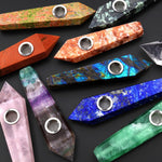 Handmade Natural Gemstone Crystal Smoking Pipe Fluorite Lapis Labradorite Rose Quartz Sodalite Ruby Zoisite Rock Quartz Goldstone Tiger Eye