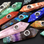 Handmade Natural Gemstone Crystal Smoking Pipe Fluorite Lapis Labradorite Rose Quartz Sodalite Ruby Zoisite Rock Quartz Goldstone Tiger Eye
