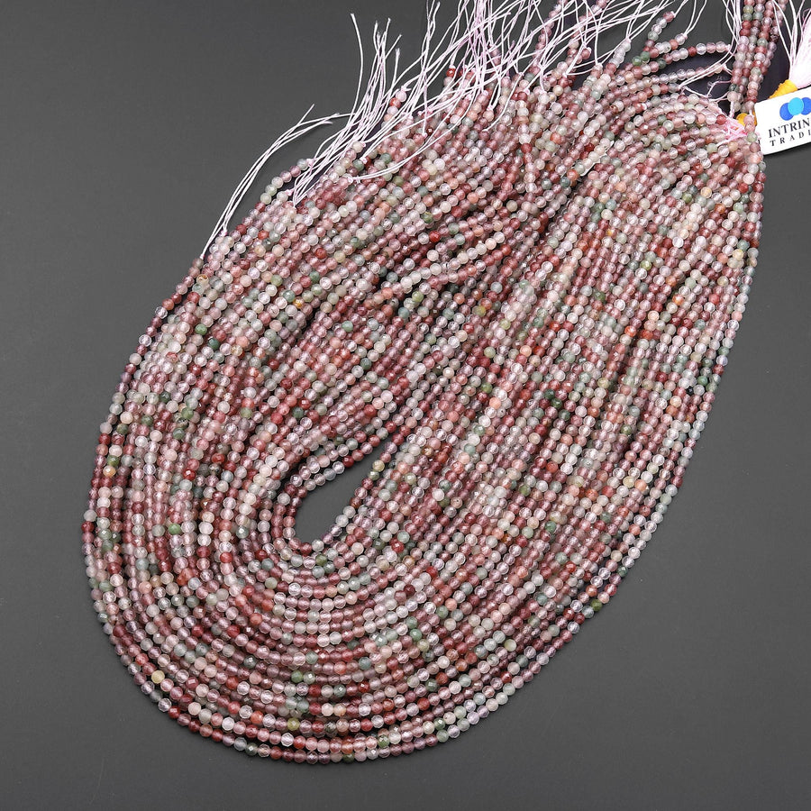 AAA Faceted Natural Rainbow Agate 3mm Round Beads Translucent Pastel Mauve Pink Green Colors 15.5" Strand