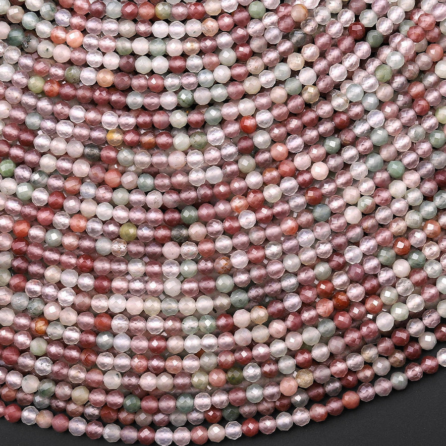 AAA Faceted Natural Rainbow Agate 3mm Round Beads Translucent Pastel Mauve Pink Green Colors 15.5" Strand