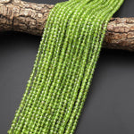 AAA Natural Green Peridot Micro Faceted 2mm 3mm 4mm Cube Dice Square Beads 15.5" Strand