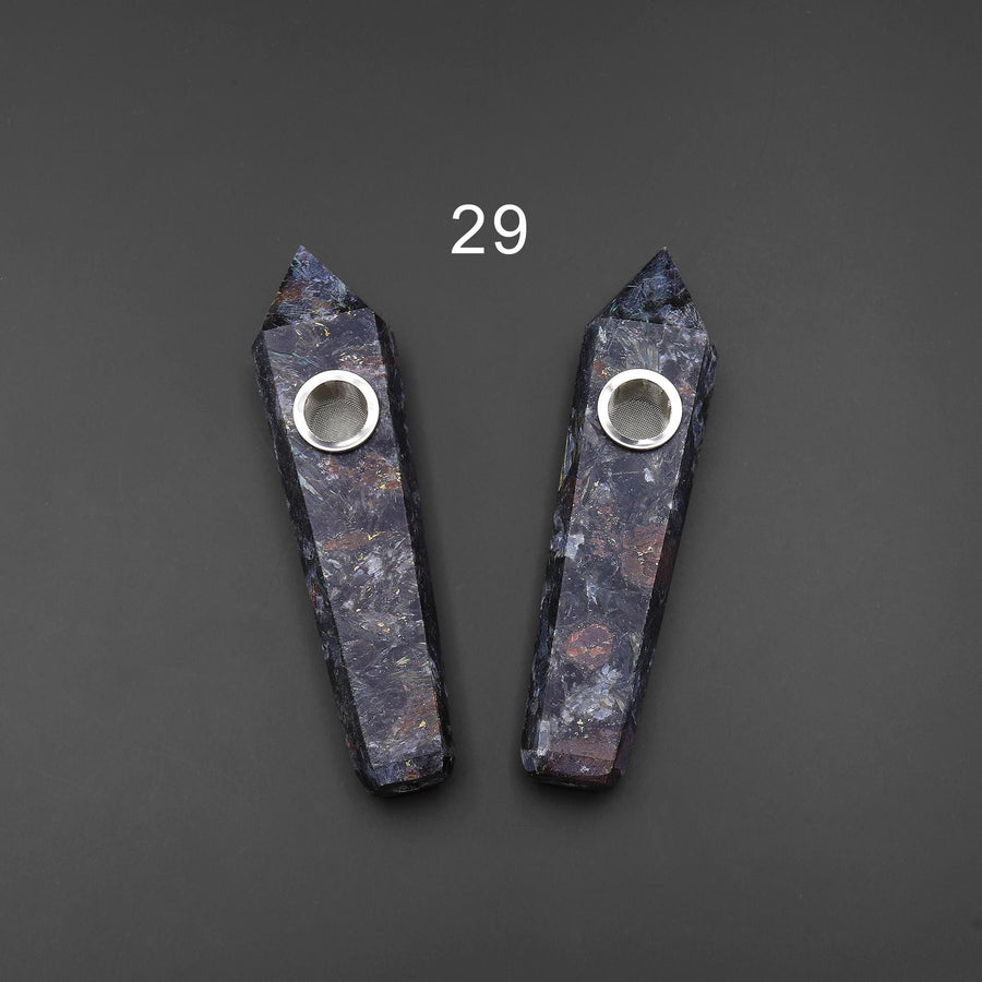Handmade Natural Gemstone Crystal Smoking Pipe Fluorite Lapis Labradorite Rose Quartz Sodalite Ruby Zoisite Rock Quartz Goldstone Tiger Eye
