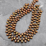 Large Genuine Golden Bronze Freshwater Potato Oval Teardrop Pearl Top Side Drilled 15.5" Strand