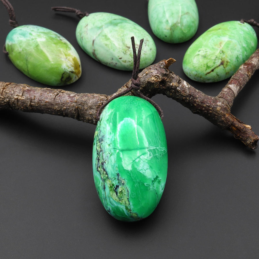Natural Nevada Apple Green Variscite Long Oval Pendant Gemstone A2