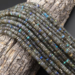 AAA Faceted Natural Labradorite 6mm Thin Heishi Rondelle Beads 15.5" Strand
