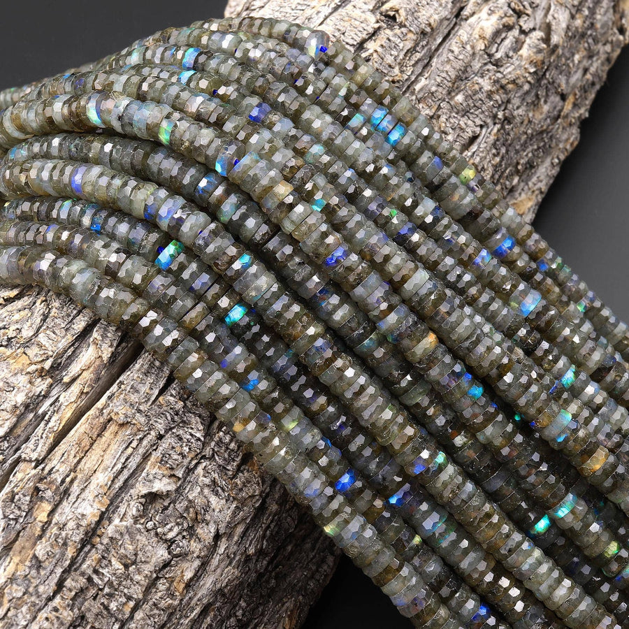 AAA Faceted Natural Labradorite 6mm Thin Heishi Rondelle Beads 15.5" Strand